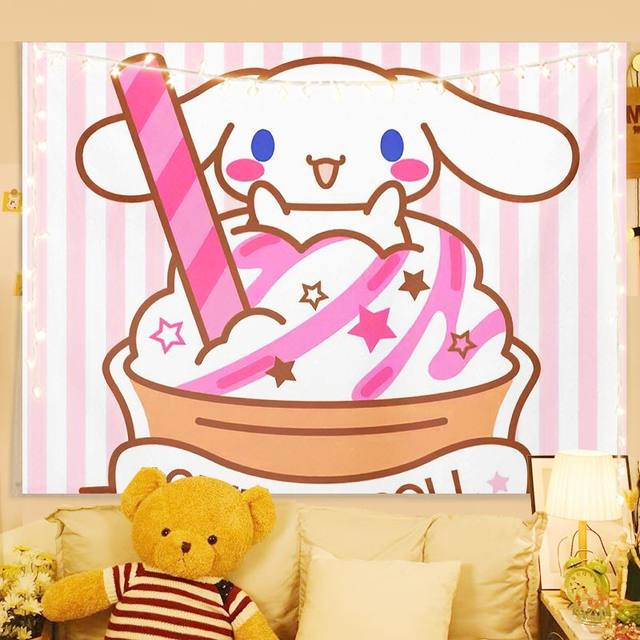 Kawaii Sanrio Hello Kitty Tapestry My Melody Cinnamoroll Kuromi Cartoon  Cute Textile Wall Covering Cute Girl