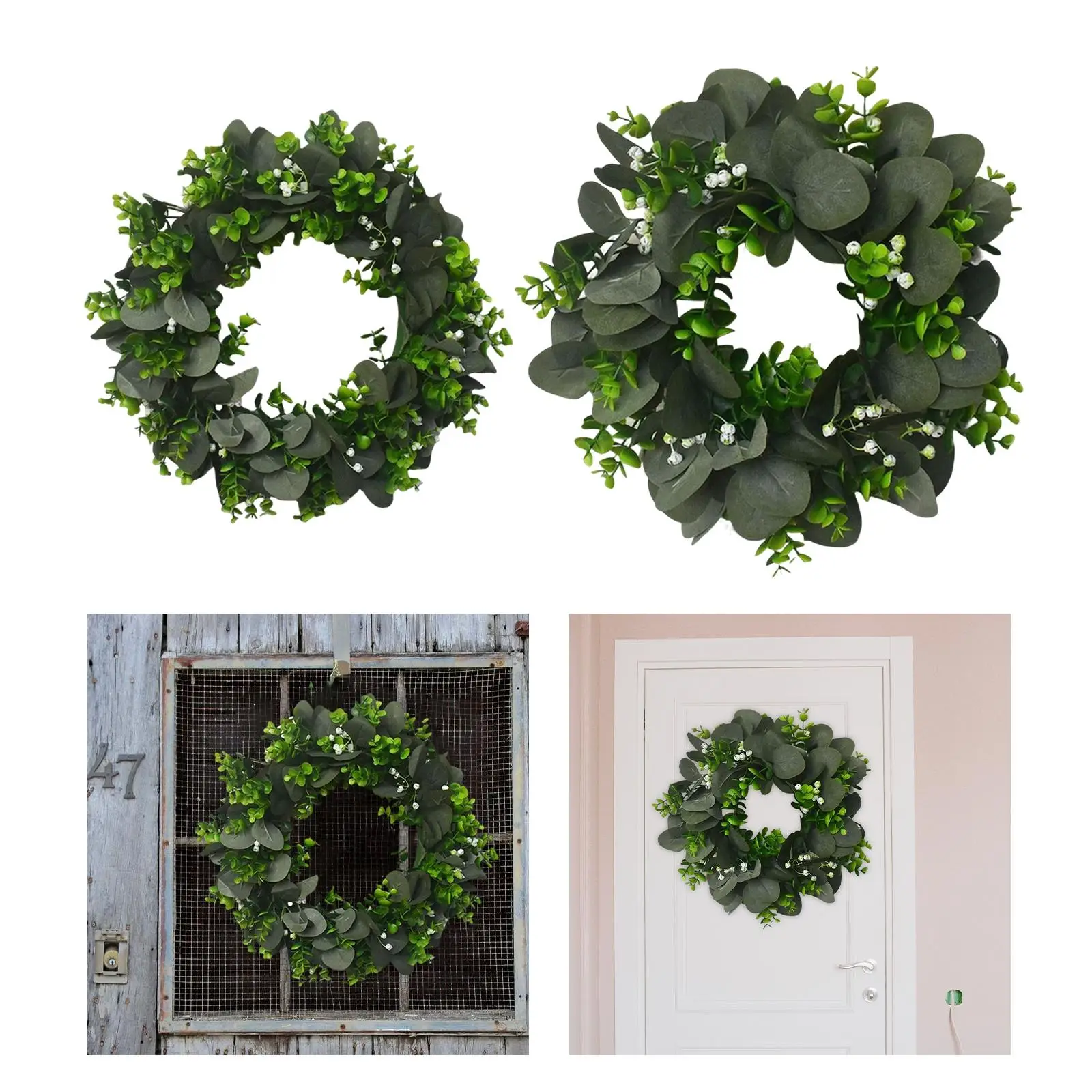 Artificial Eucalyptus Wreath for Door Fall Wreath with Green Leaf for Wall Porch Farmhouse Decor