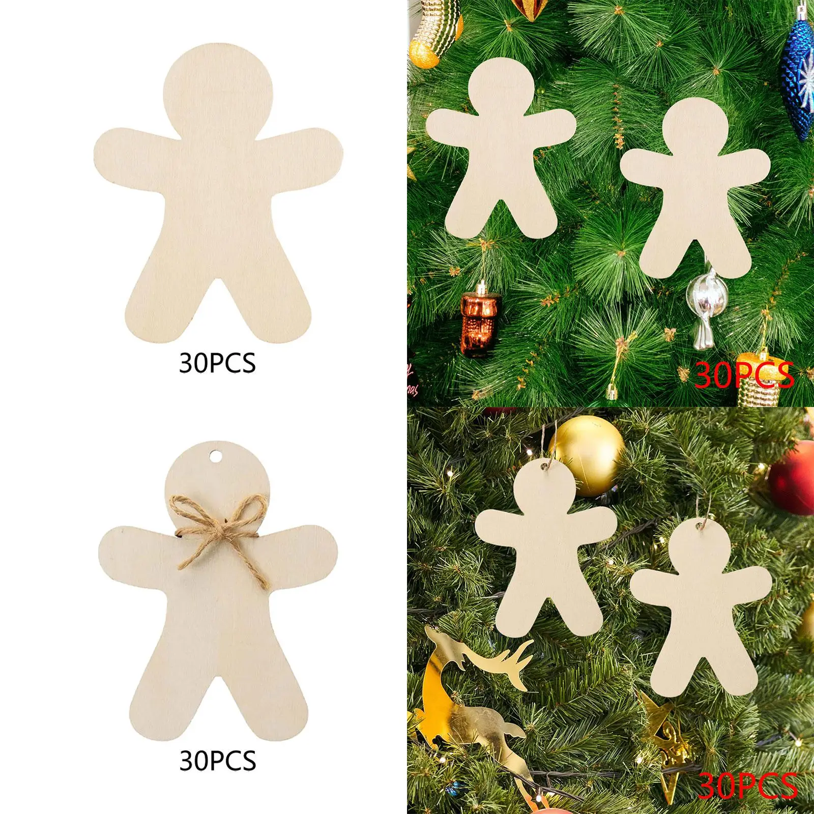 30Pcs Unpainted Gingerbread Man Slices for Wedding Christmas Scrapbooking
