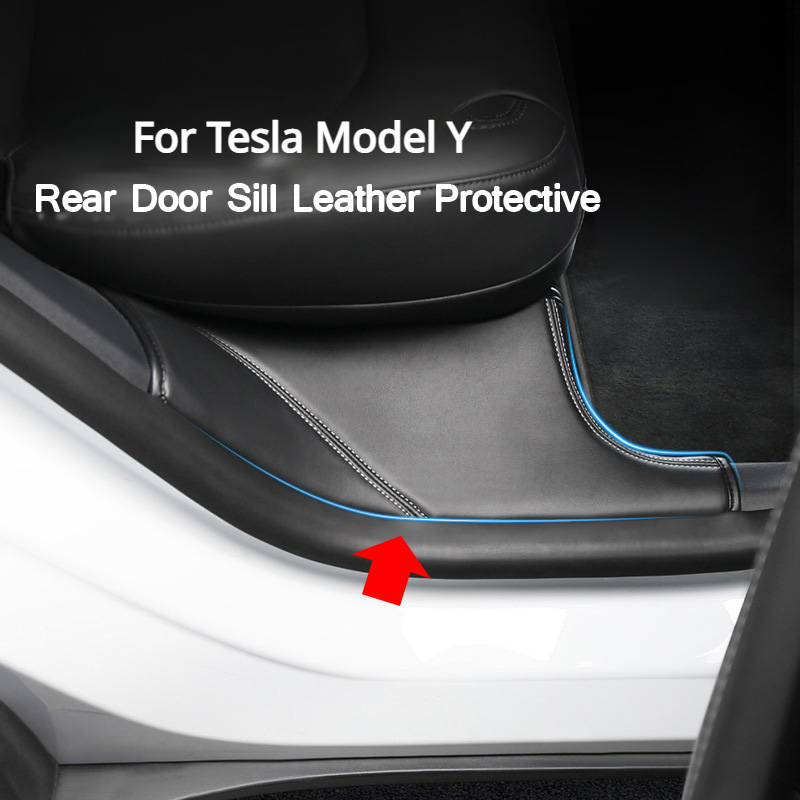 Rear Door Sill Pad for Tesla Model Y Anti Kick Film Dirt Threshold Strip PU Leat
