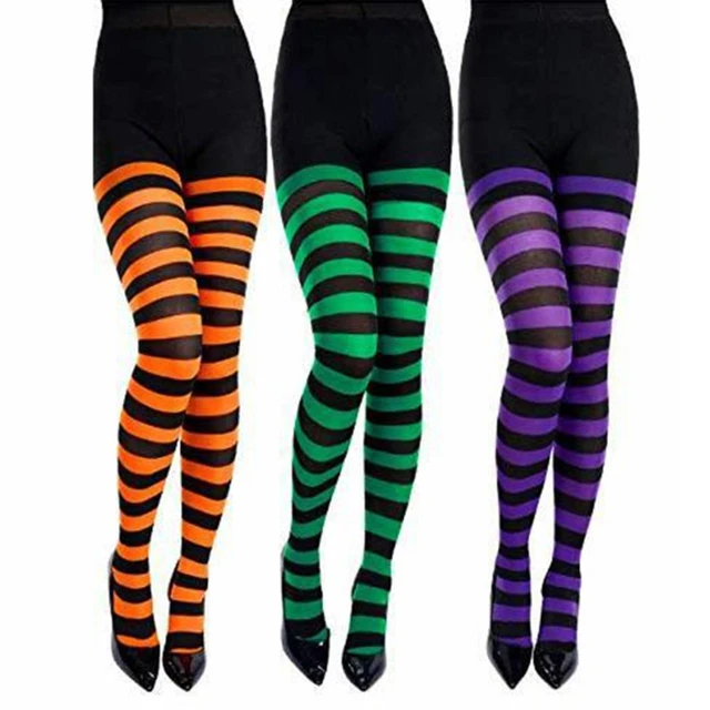 Elastic Breathable Striped Leggings Women Horizontal Striped Tights Elastic  Socks Tights for Christmas Halloween Costume - AliExpress