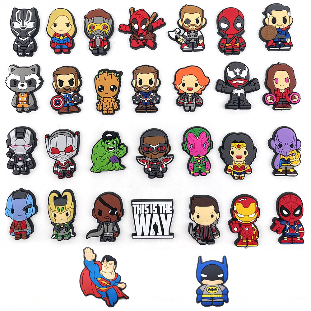 1688  1PCS PVC Cute Cartoon Marvel Shoe Charms DIY Funny Shoe Accessories Fit Croc Clogs Decorations Buckle Unisex Gifts Jibz