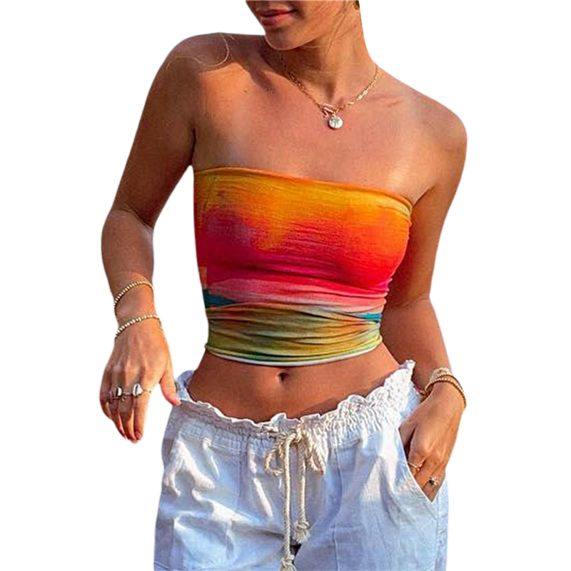 Ootddress Tie Dye Tube Top y2k Aesthetic Clothes Women Summer Off Shouder Strapless Sleeveless Bandeau 2000s Vest Streetwear