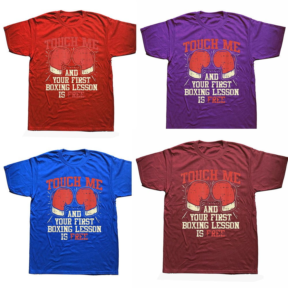 Lustiges Touch Me and Your First Boxing Lesson Is Free T-Shirt Grafik Baumwolle Streetwear Kurzarm Geburtstagsgeschenke Sommer T-Shirt – Detail 3