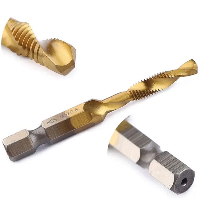 Description Picture 6 of itemTitanium Tap Drill Titanium Plated Hex Shank HSS Screw Thread Metric Tap Drill Bits Screw Machine Compound M3 M4 M5 M6 M8 M10
