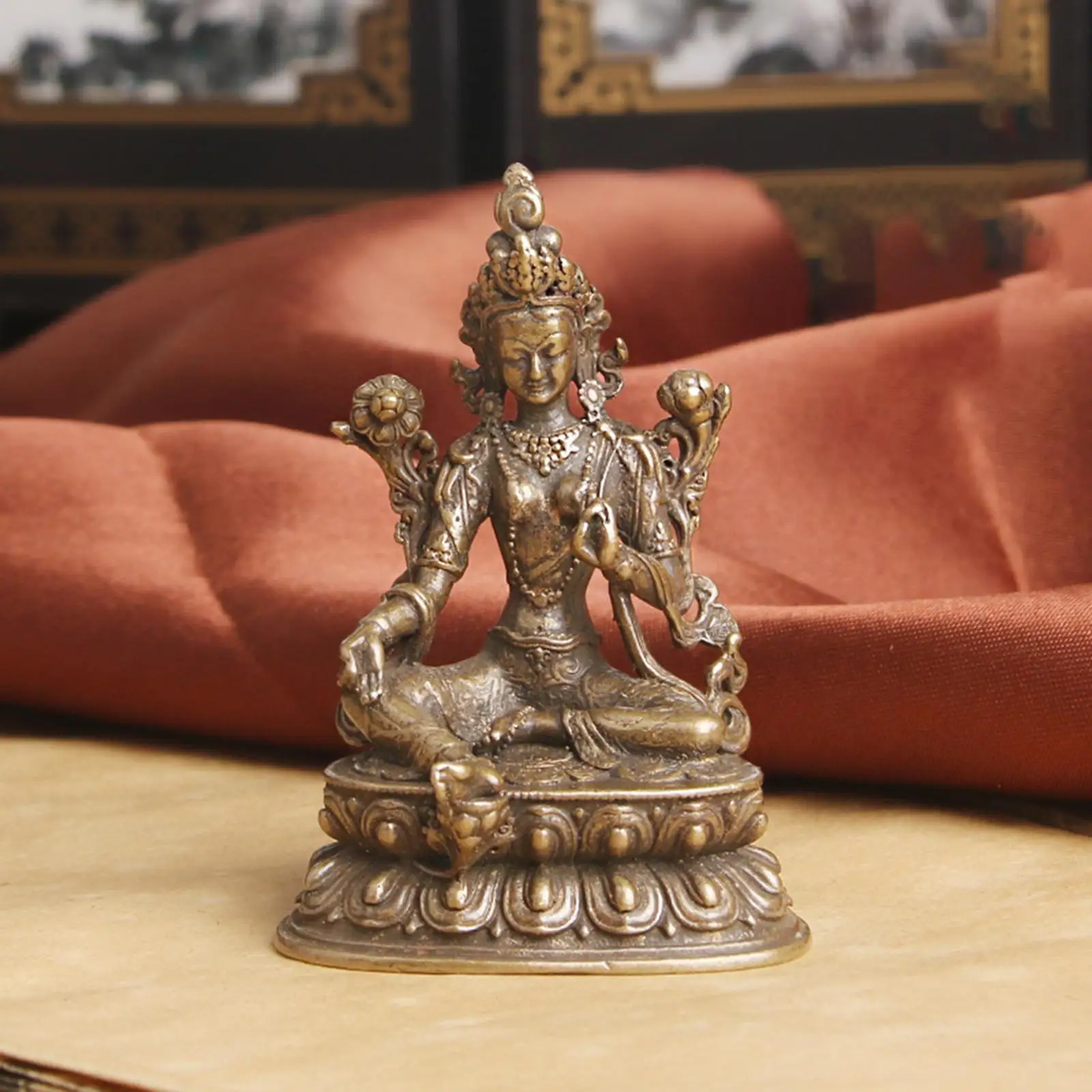 Antique Meditating Buddha Statue Buddhist Figurine Buddhism Sculpture Crafts for Tea House Desktop Cabinet Office Decoration