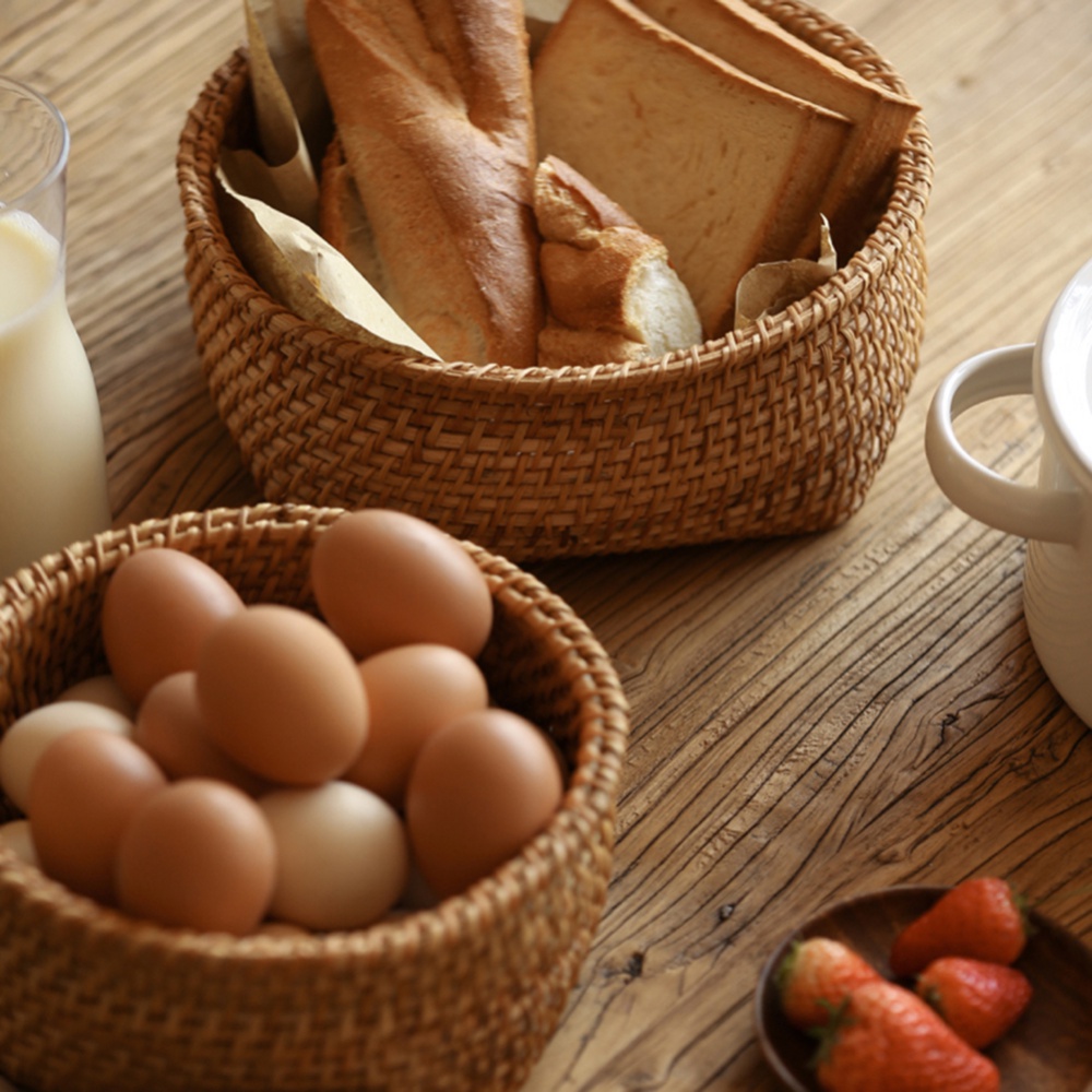 Plateau En Rotin Tissé Main - Panier De Rangement Pour Table - Multifonction Déco Naturelle (Taille S)