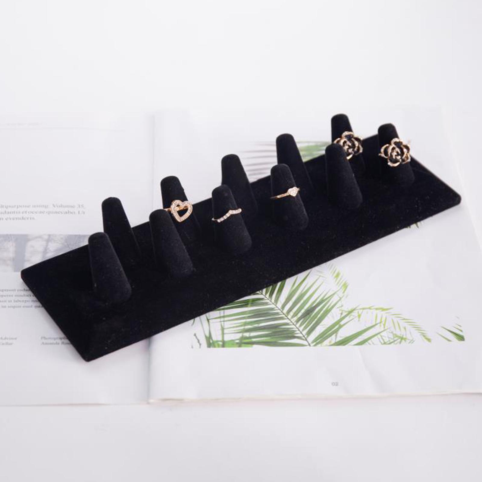 11 Finger Ring Display Stand Velvet Flocking Organizer Jewelry Holder for Retail Shop Shows Exhibitions Organizing Black