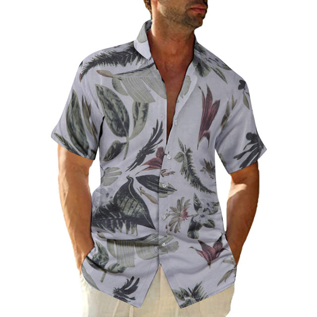 MRULIC mens shirts Men's Fashion Shirt Leisure Seaside Beach Hawaiian Short  Sleeve Printed Shirt Loose Summer Beach Top Shirt Men Shirts Black + XL