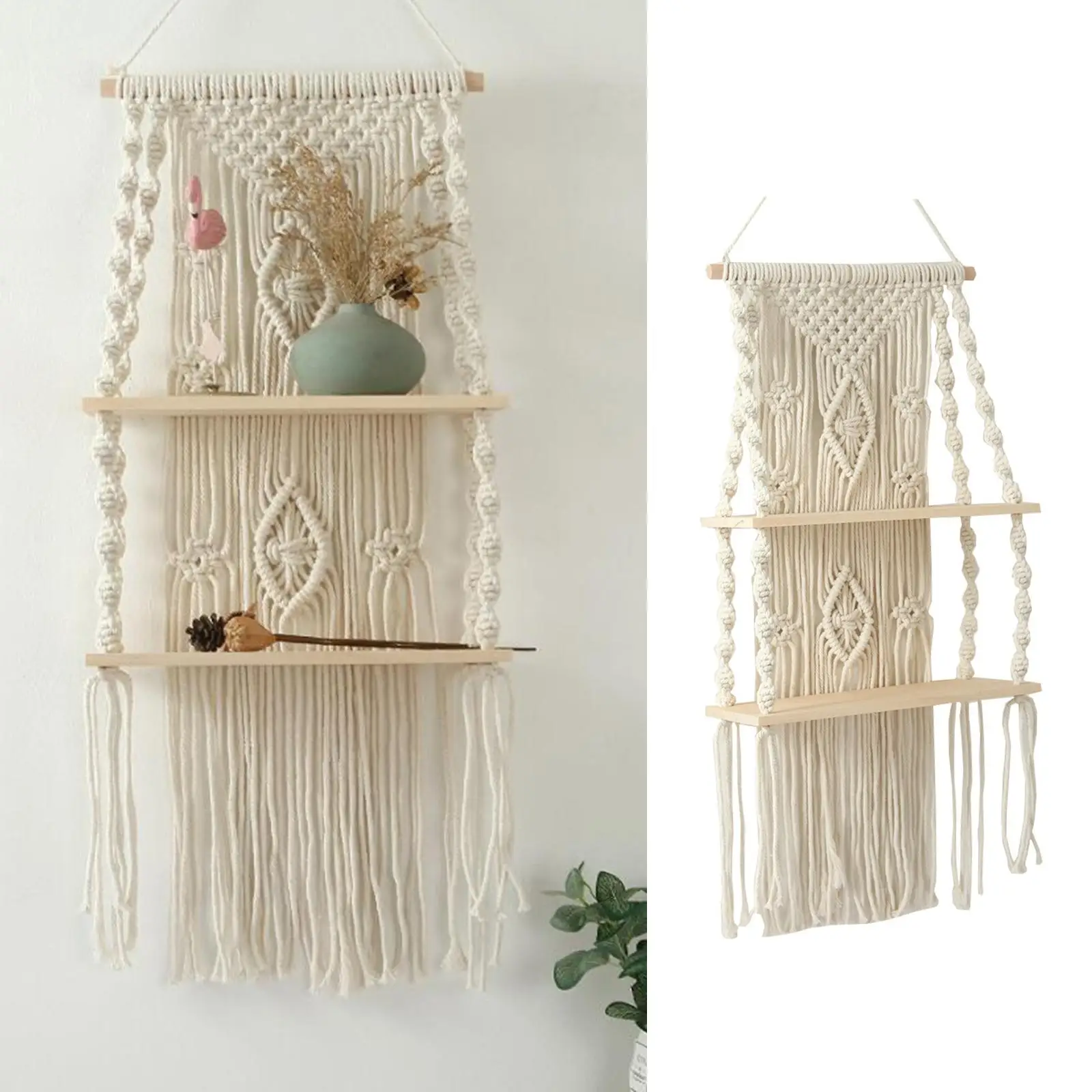 Boho Macrame Tassel Tapestry Wall Hanging Shelf for Home Indoor