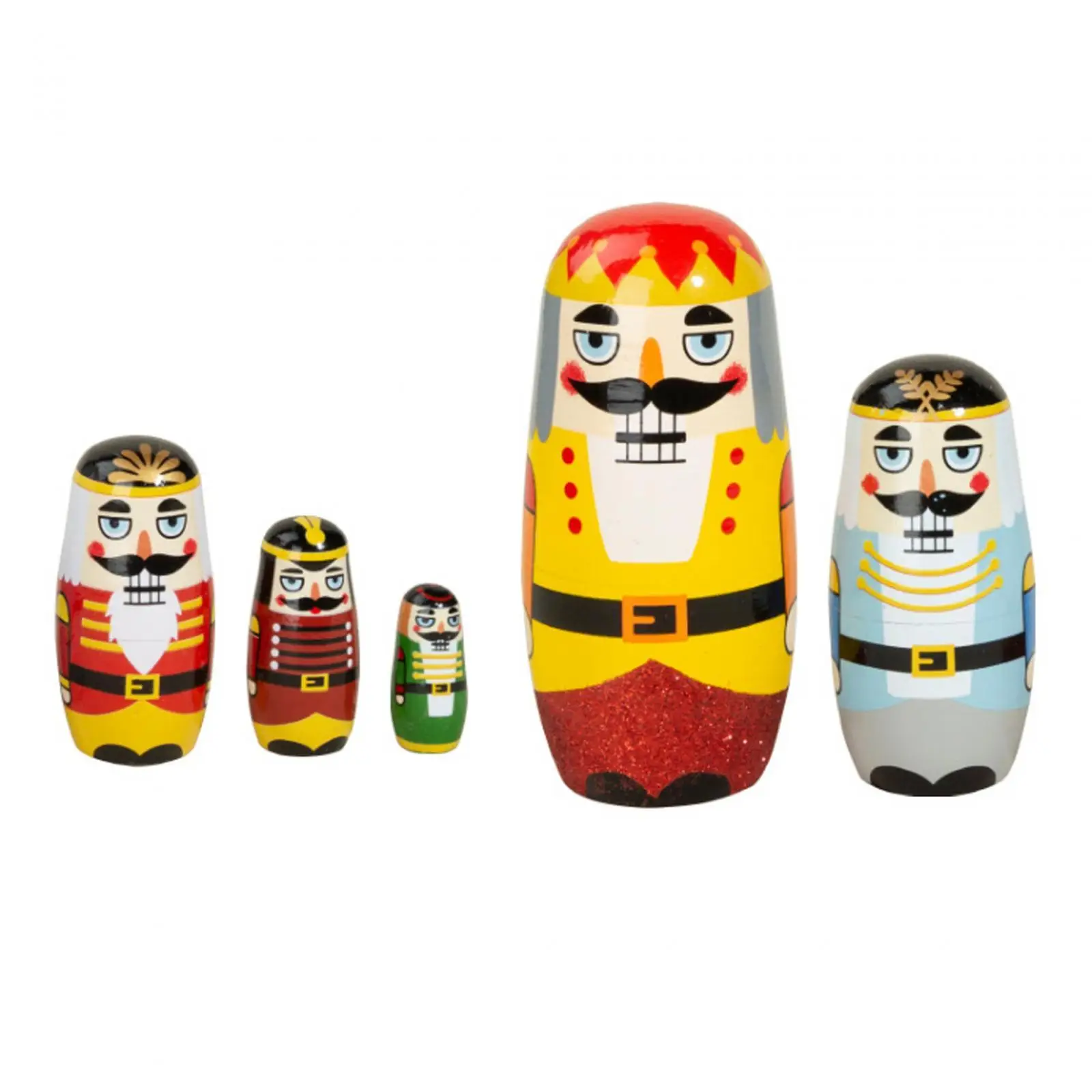 5Pcs Nutcracker Desktop Decor Crafts Russian Matryoshka Doll Set Ornaments
