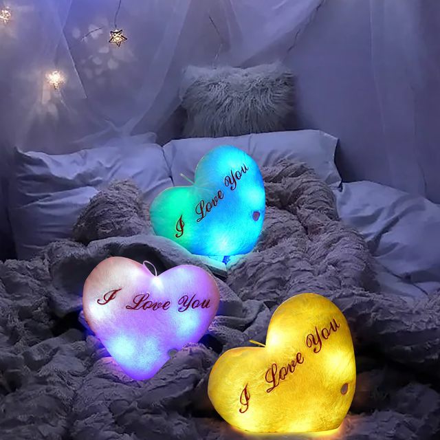 50cm Creative Light Up Led Heart Shaped Stuffed Plush Letter Lovers Colorful Glowing Gift For Girlfriend Pillow Valentine s Day Pillow AliExpress