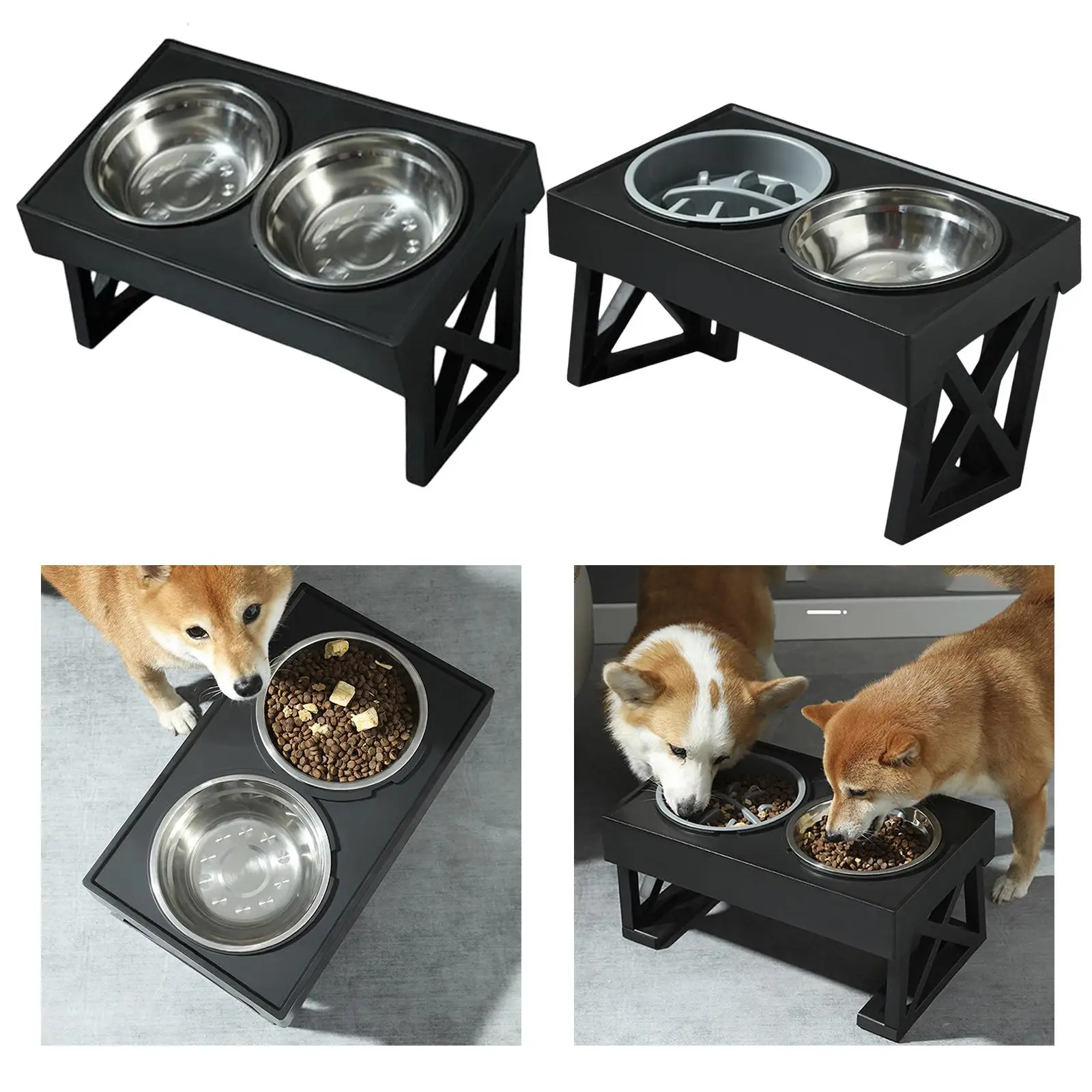 Dog Bowls Stand Feeding Dish Water and Food Bowls Removable Waterer Dispenser Raised Bowls for Kitten Cats