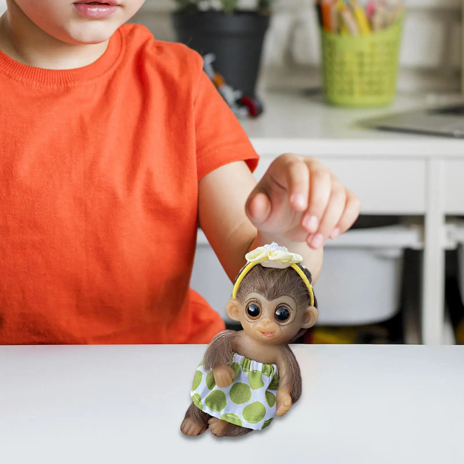 6in Full Body Silicone Monkey Home Decoration Soft Toys Baby Doll Waterproof for Girls Boys Children Kids Toddlers Gifts
