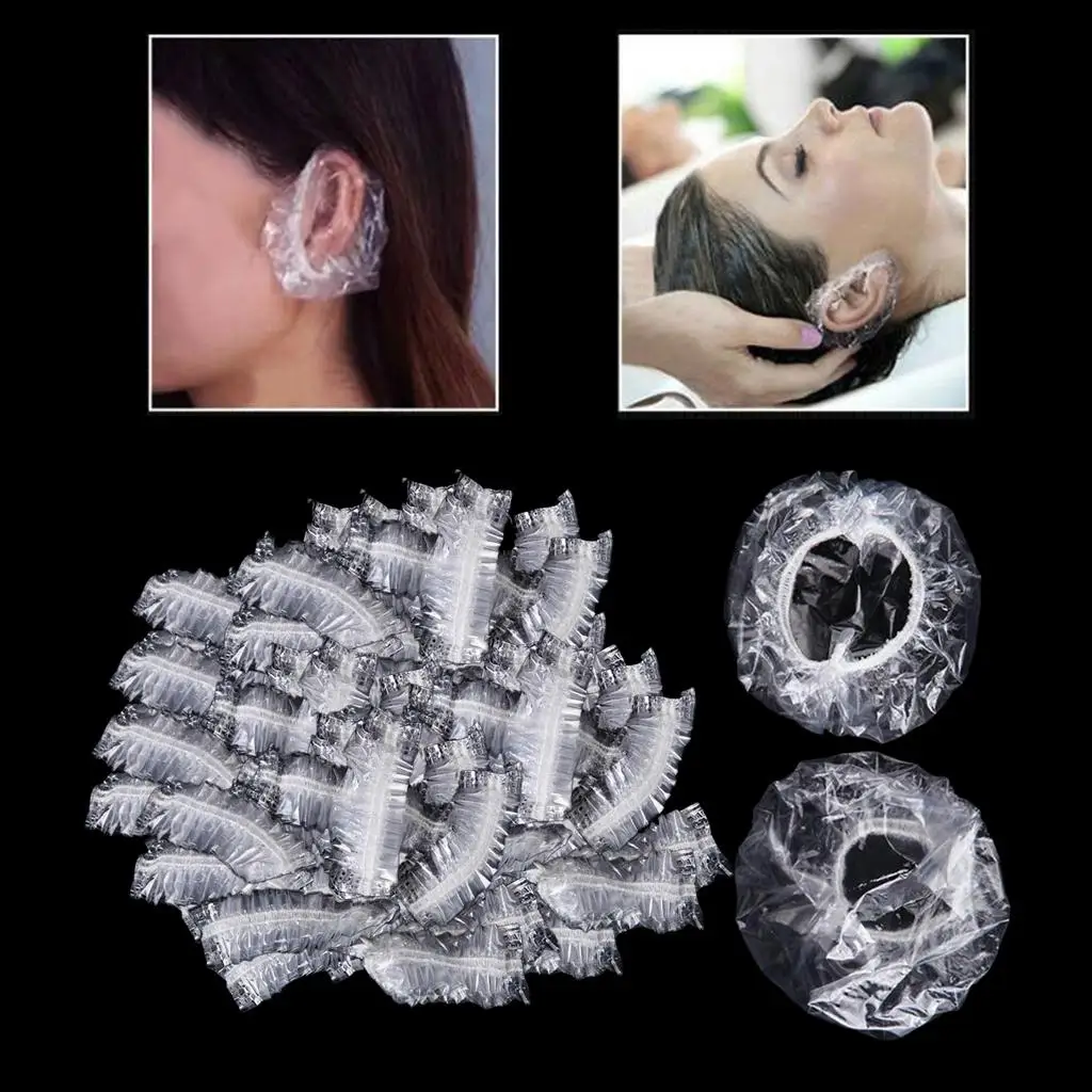 100x Disposable Ear  Waterproof Ear  Cap Elastic Ear  for Hair Salon or Home