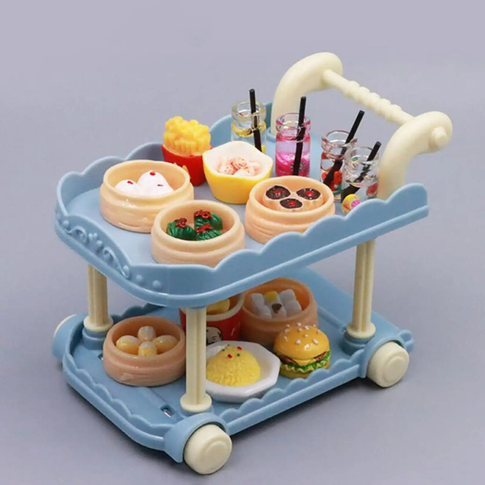 1/12 Scale Dollhouse Dinner Cart DIY Doll House Mini Doll Food Pretend Kitchen Decoration Play Toys Doll Food Model
