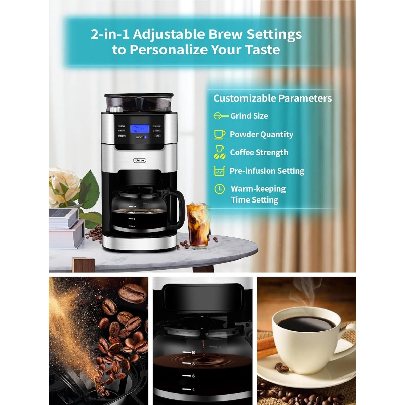 Title 2, 10-Cup Drip Coffee Maker, Grind and Brew Automa...