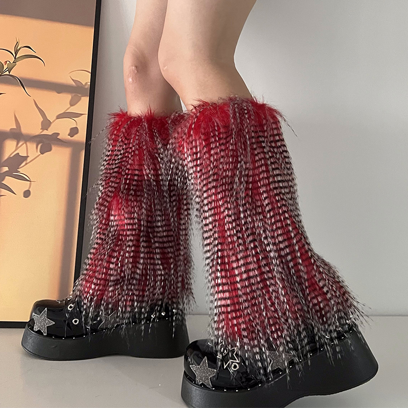 Y2K Goth Furry Faux Fur Women Leg Warmers Boot Covers Harajuku Lolita Girls Punk Fashion Cute Jk Hipster Warm Fluffies Leggings