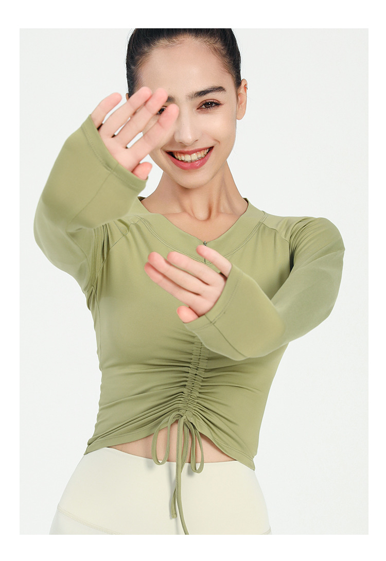 Langarm Shirt Halb Zip Vorne Kordelzug Yoga Tops Frau Sport Active Lauf Oben für Fitness Weibliche Bluse Gym Frauen – Detail 20