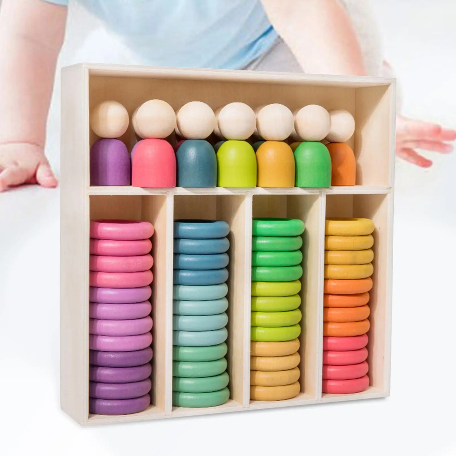 Wooden Rainbow Stacking and Sorting Toy Learning Activity Fine Motor Skill