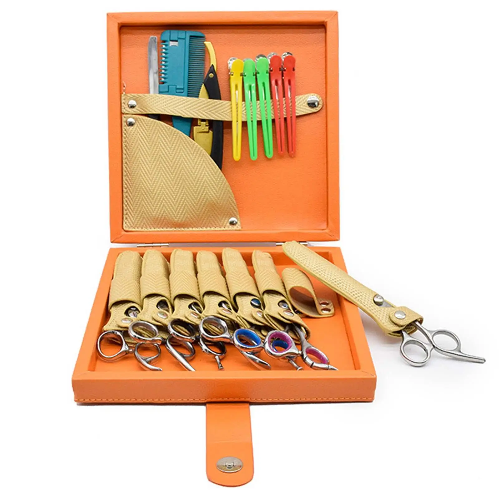 Barber Shears Storage Hair Scissors Box PU Leather Versatile Compact Size for Multiple Scissors, Combs, Hair Clips Sturdy Orange