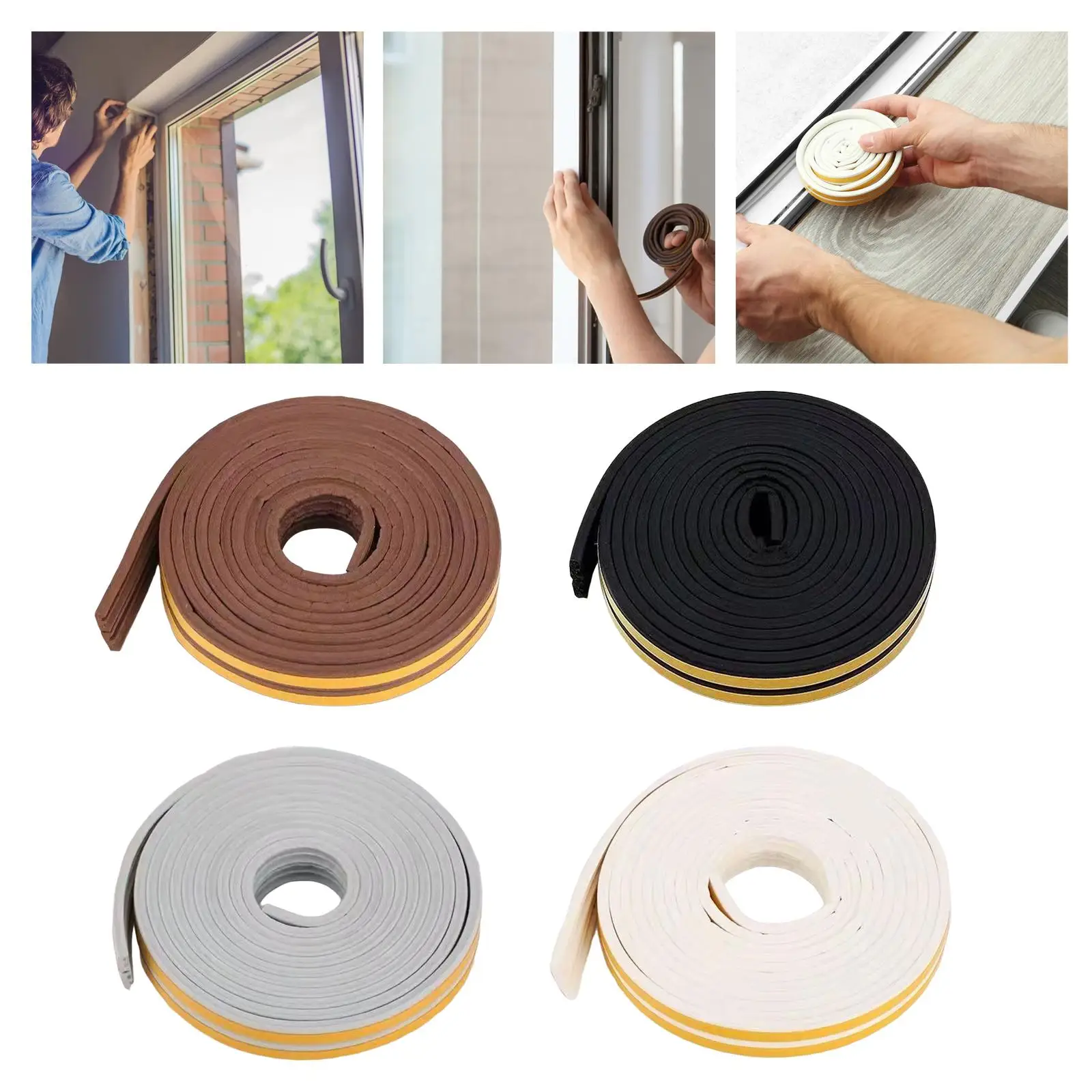 6M Self Adhesive Foam Rubber Door Weather Stripping Strip E Type Wear Resistant Accessory