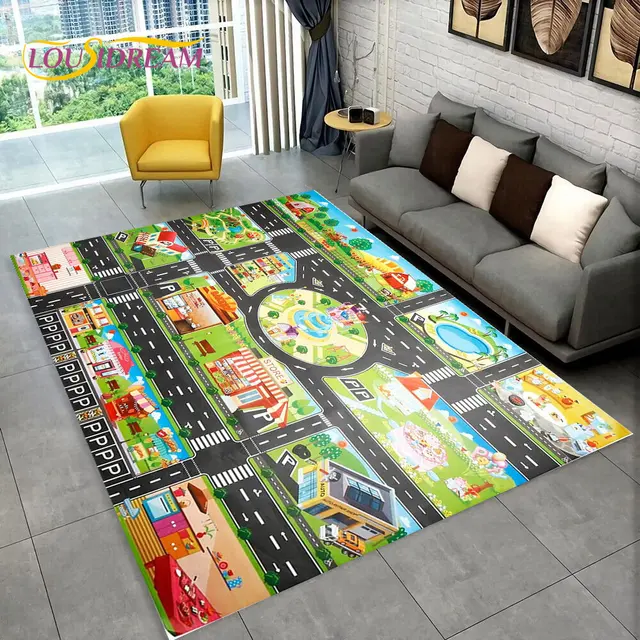 Alfombras Tapetes Para Niños 130 * 100 CM Mapa Del Estacionamiento 83 * 58  CM Mapa De La Ciudad De La Alfombra De La Carretera Señales De Tráfico  Alfombra De Juegos Para Bebés Juguetes De 32,78 €