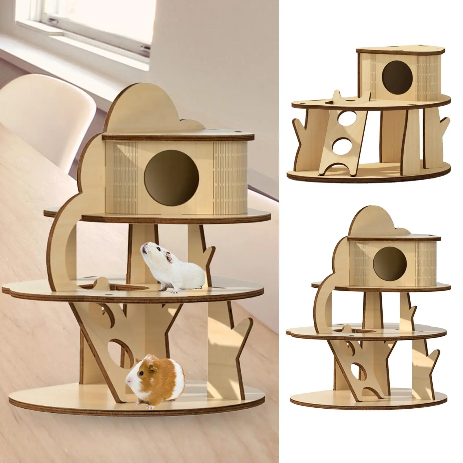 Hamster Hideout House Rat Hideaway Wooden Detachable Toys Breathable Guinea Pig Hut Nesting Habitat for Squirrel Hedgehog Ferret