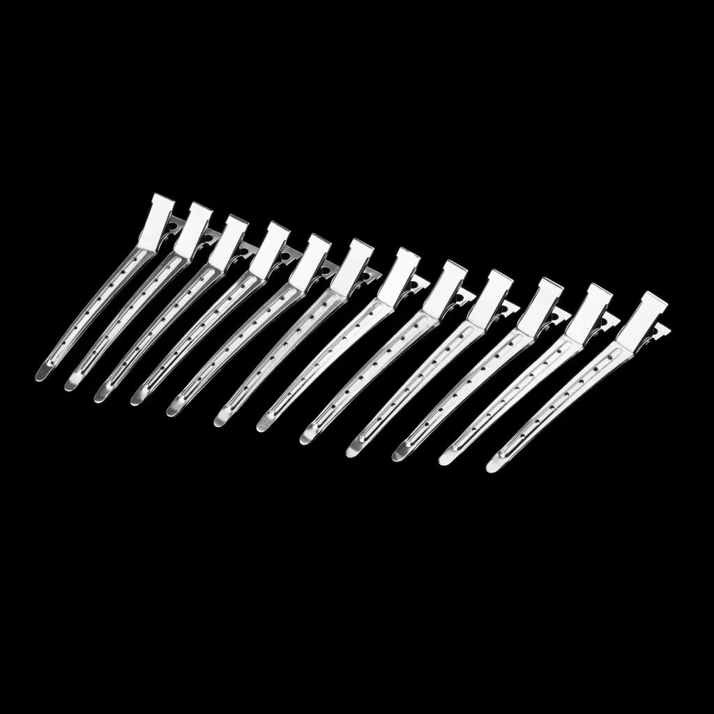 Set of 12 Duckbill Barber Hairdressing Fixing Curl Clips Accessories Silver