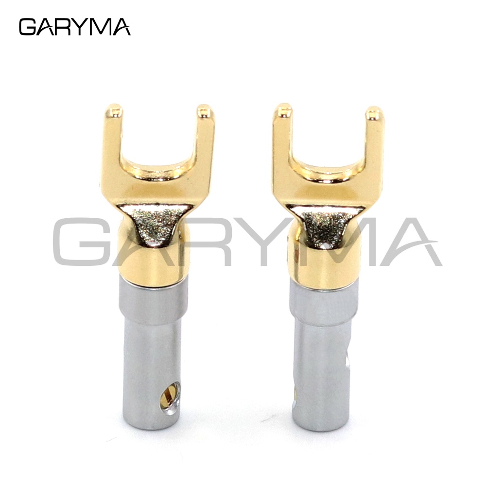 2Pcs Gold-überzogene Banana Stecker Stecker U/Y Gabel Terminals Audio Schraube Gabel Spaten Stecker für Binding post – Detail 3
