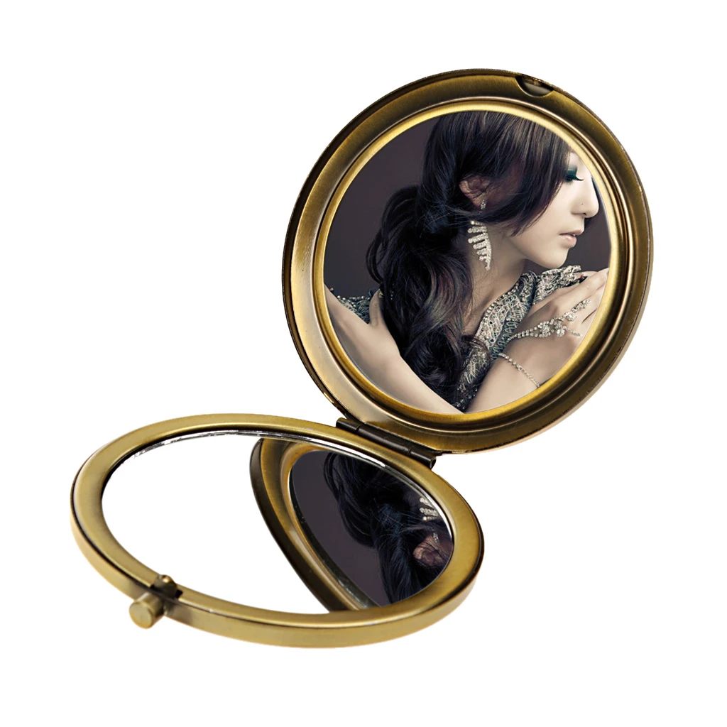 Travel Makeup Magnifying Mirror Vintage Alloy Metal Mirrors Double Side and Folding Pocket Vanity Cosmetic Mirror