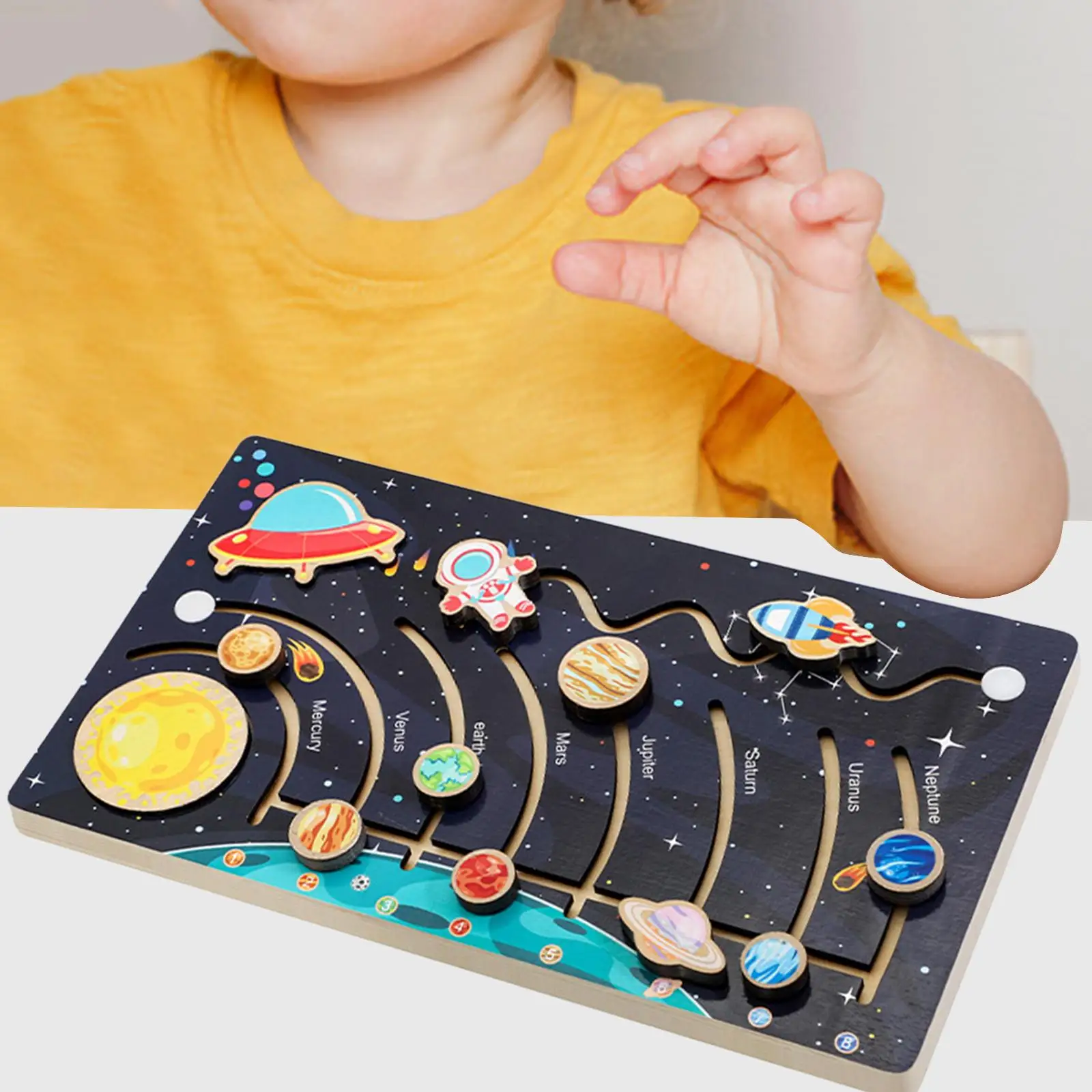 Wood Planets Game Preschool Learning Activities Science Toy Jigsaw for Preschool Kids Children
