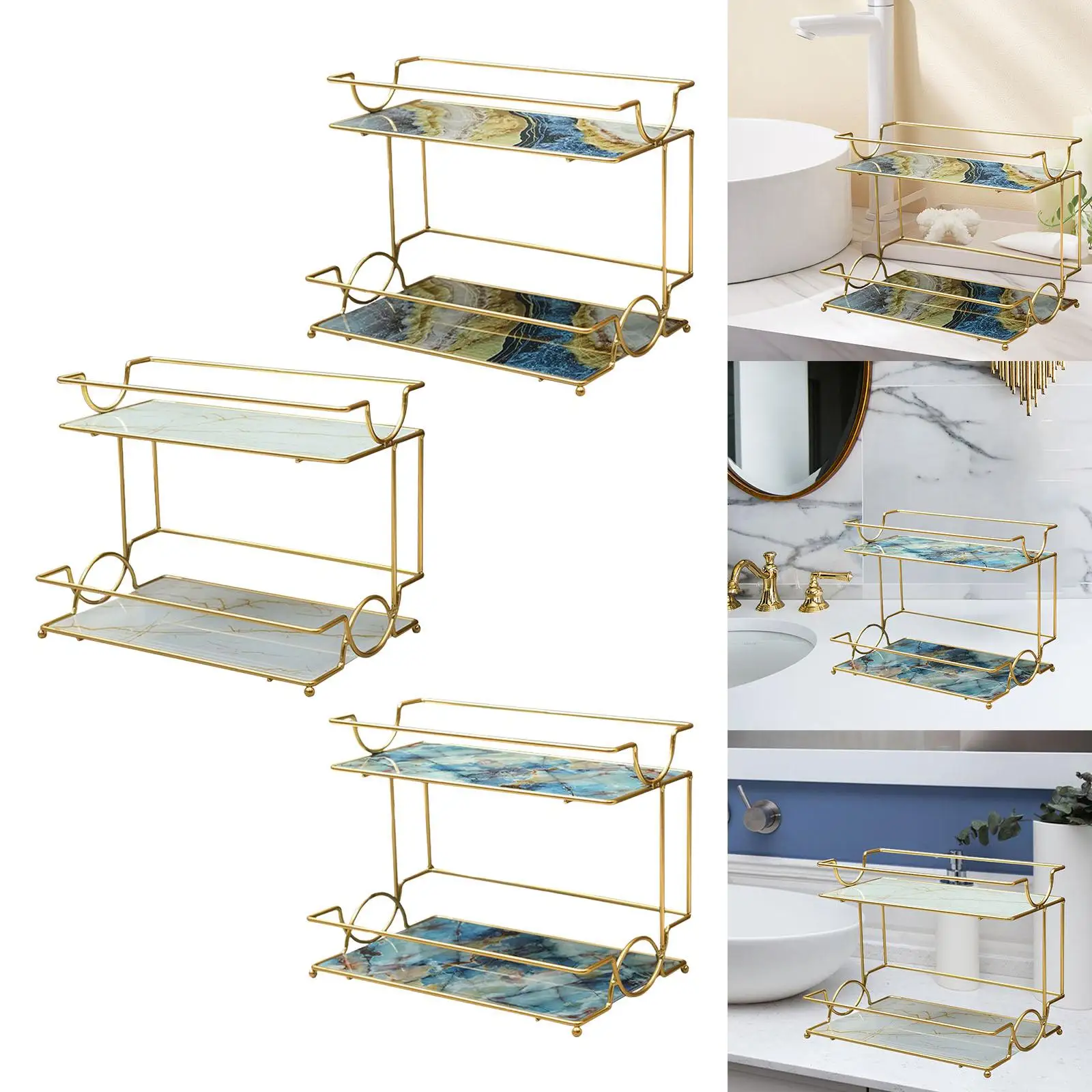 Iron Standing Rack Storage Shelf Nordic Style 2 Tiers Bathroom Cosmetic Organizer for Bedroom Desktop Cosmetics Dressing Table