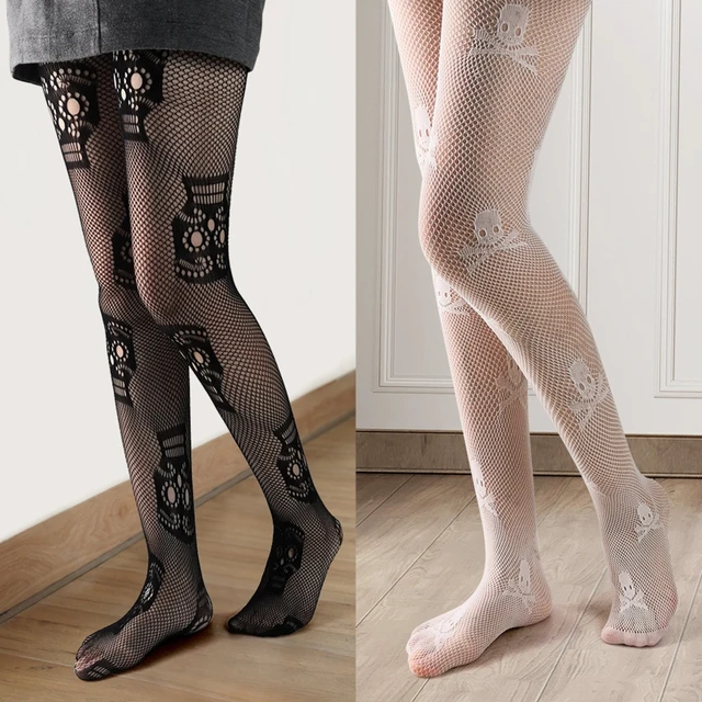 Women's Stockings Skull Mesh See Thigh Hi Black Lace Tights Pantyhose