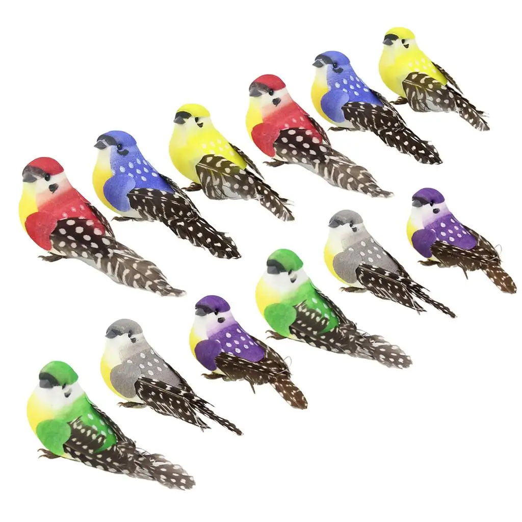 12pcs Lovely Simulation Feather Birds Figurines  Birds Park Bookshelf