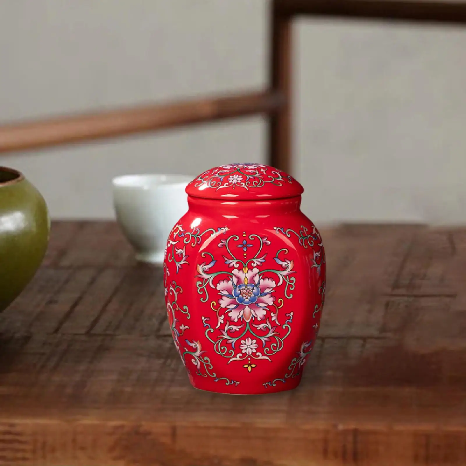 Porcelain Temple Ginger Jar Tea Storage Jar with Lid Decoration Ceramic Vase