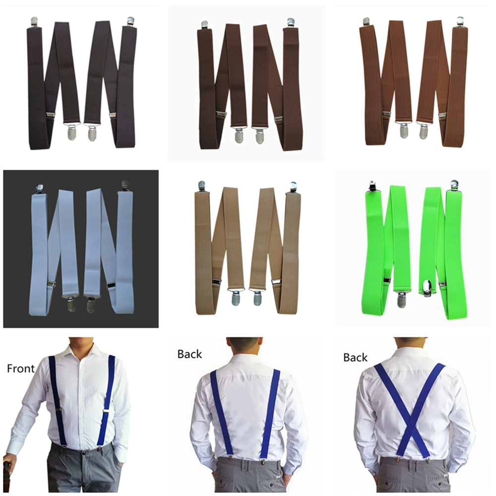3.5 cm Wide Solid Color No Cross Suspenders Men 4 Strong Clips Women Suspender For wedding Party Trouser Braces