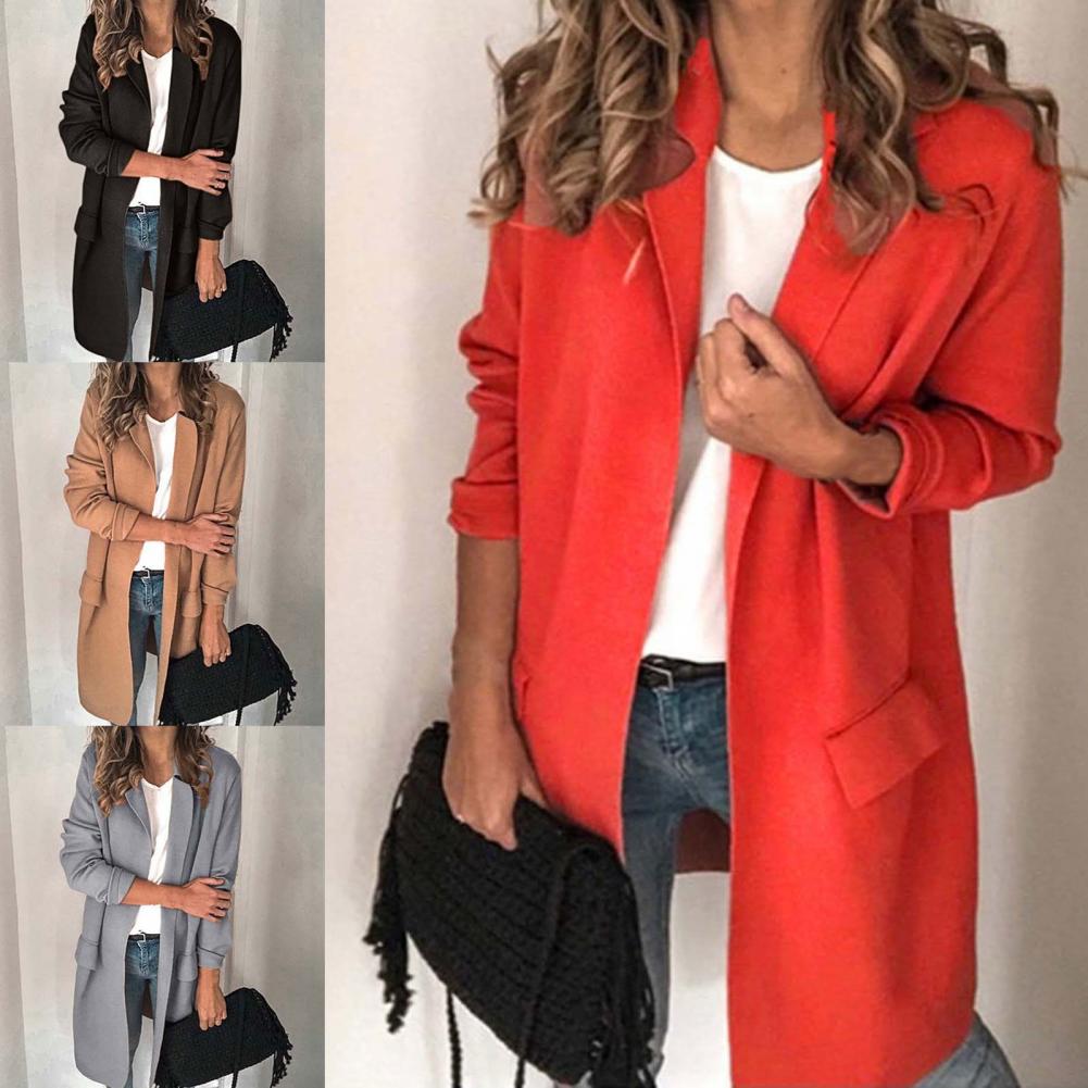 Title 7, Women Long Blazer Solid Color Loose Cardigan Lo...