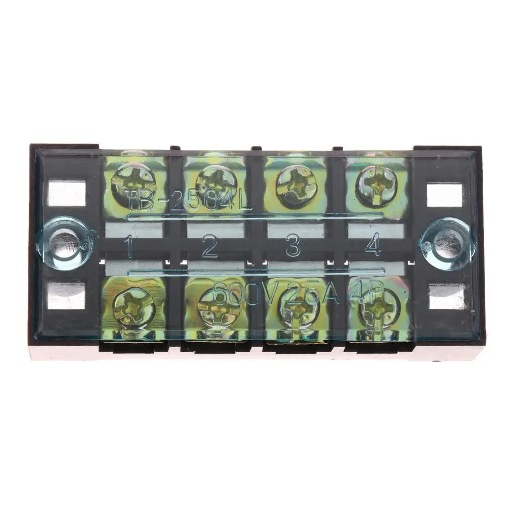 5 Pieces 4 Position 25A 600V Barrier Dual Row Terminal Block/Strip with Cover