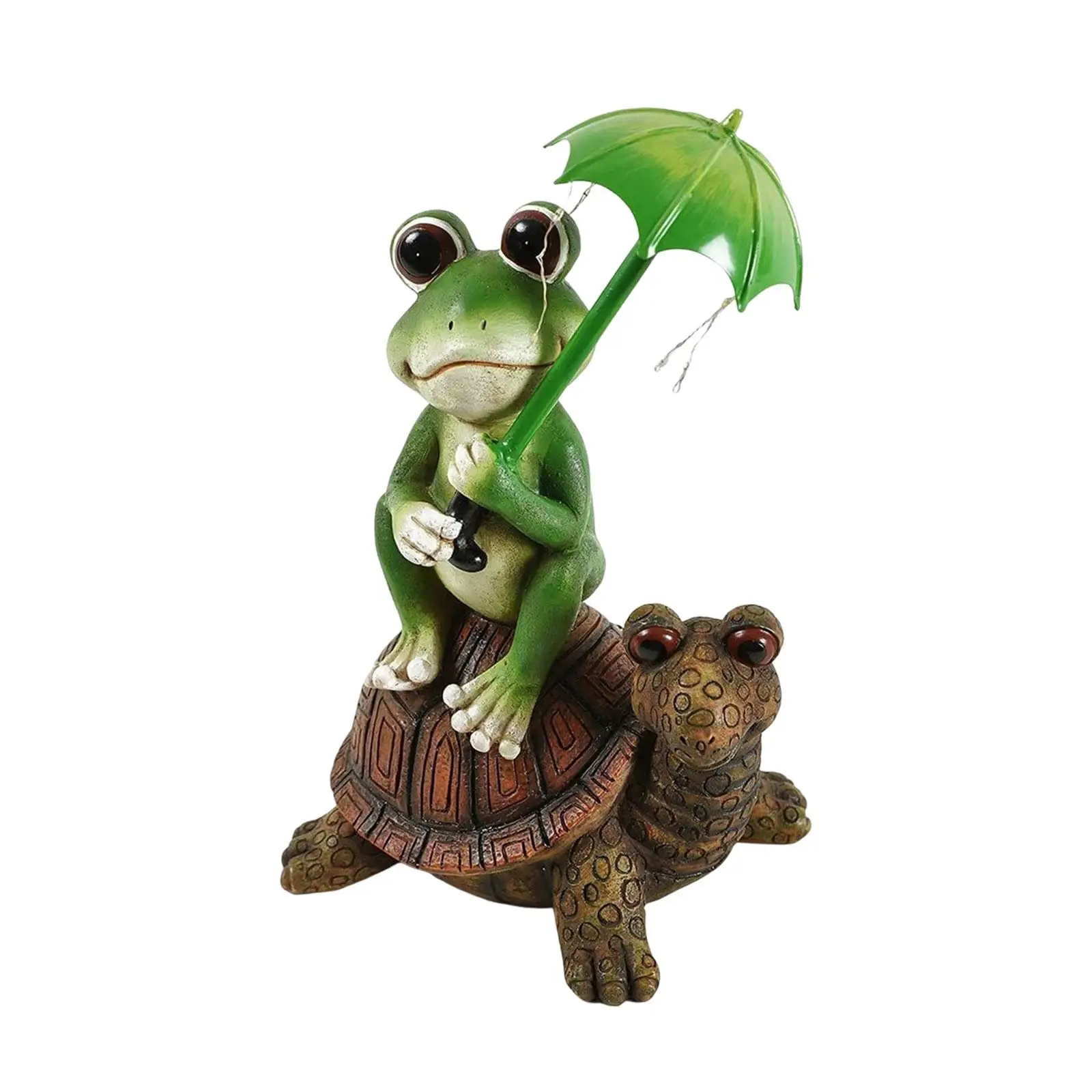 Outdoor Resin Frog and Turtle Sculptures with Solar Lamp Decorations Height 30cm