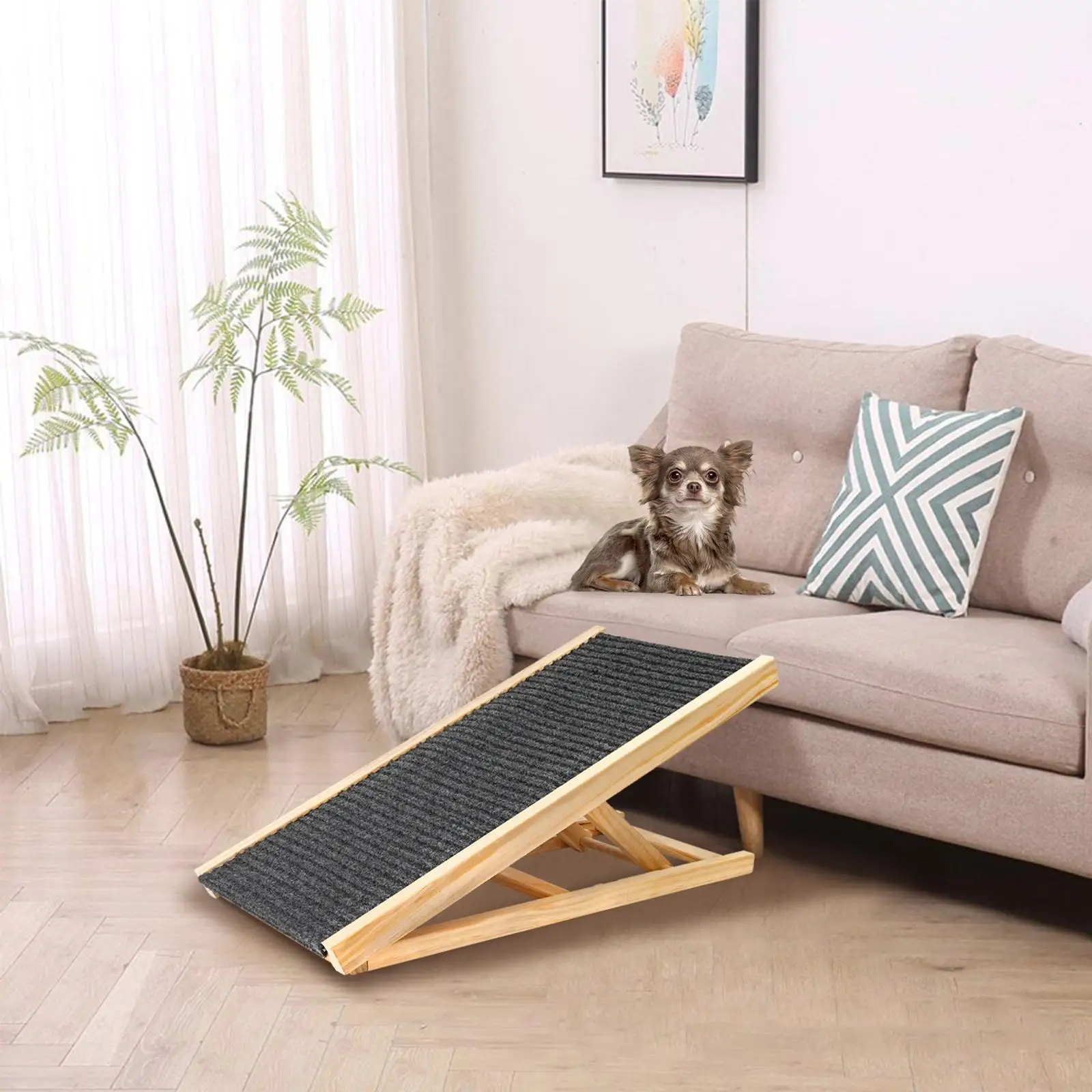 Wood Dog Ramp Pet Ladder Adjustable Height Portable Folding for Couch Indoor