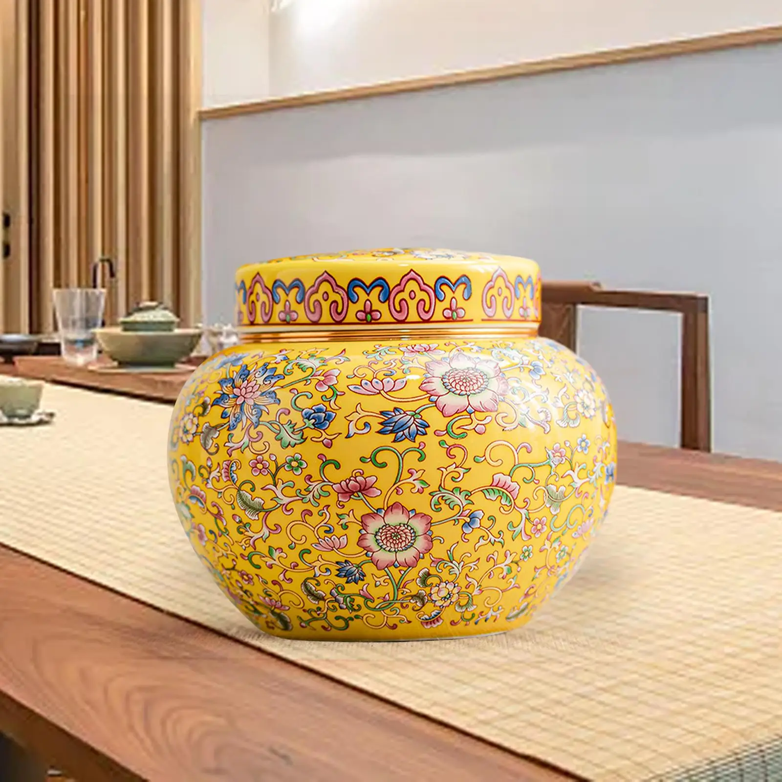 Floral Temple Jar with Lid Desktop Ginger Jar for Weddings Bedroom Kitchen