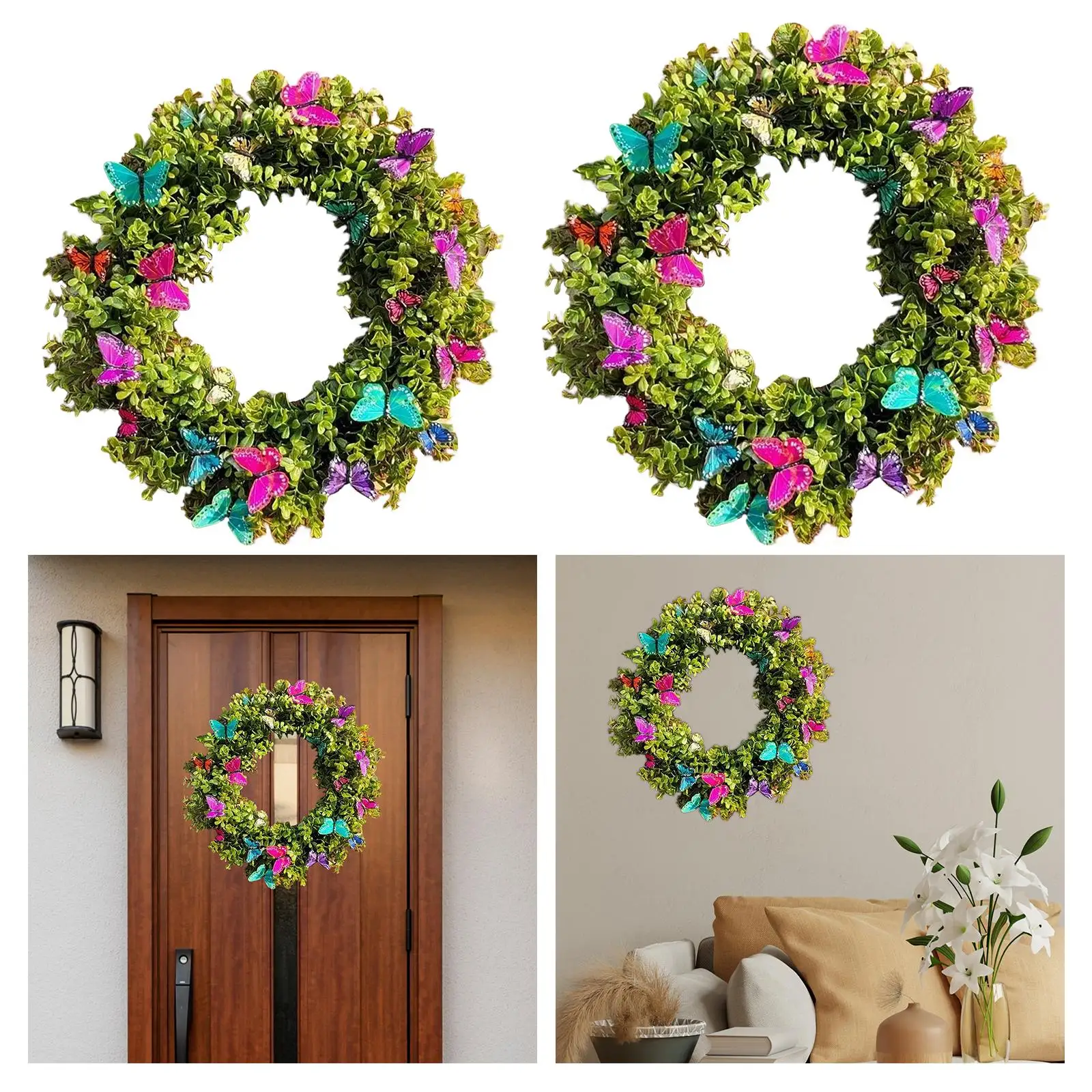 Spring Flower Wreath Eucalyptus Leaves Hanging Wreath Colorful Flower Wreath for Front Door Wall Festival Decoration