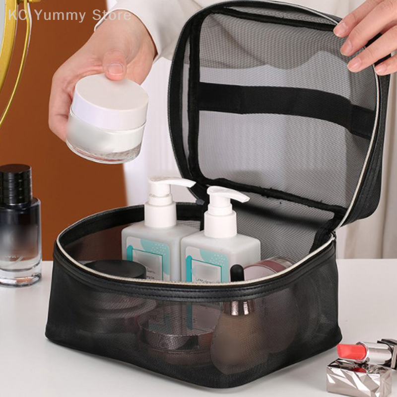 Description Picture 6 of itemHigh Capacity Transparent Mesh Makeup Bag Black Zipper Pouch Travel Storage Bag Toiletry Bag Makeup Pouch Women Cosmetic Bag