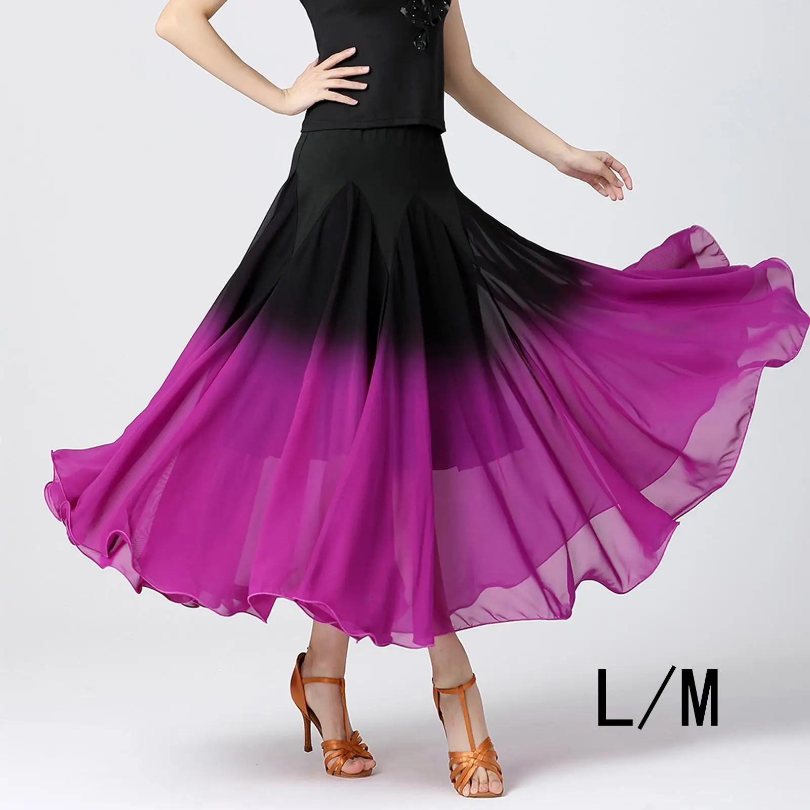 Women`s Ballroom Dance Skirt, Long Swing Skirt Party Dress Fancy Belly Dancing Dress Black Purple Gradient Full Skirt Cosplay
