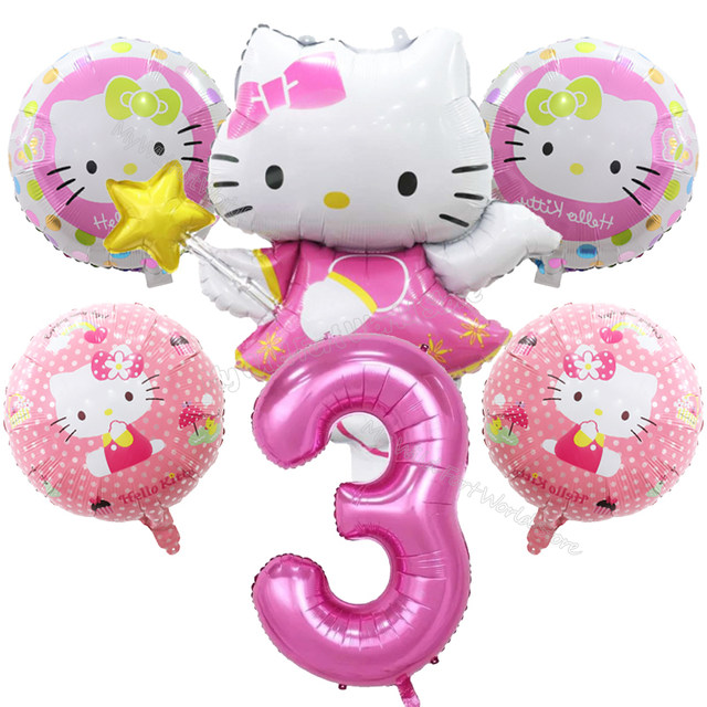 Hello Kitty compleanno palloncini decorazione ragazza rosa tema forniture  per feste Baby Shower numero amore palloncino Foil palloncini rotondi in  lattice - AliExpress