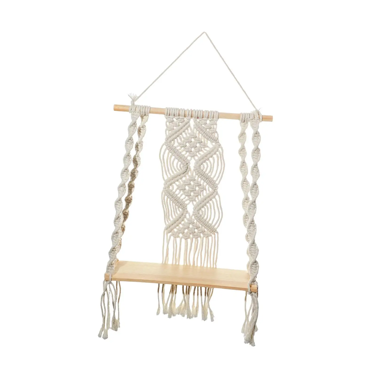 Macrame Wall Hanging Shelf Rack Single Tier Decorative Shelving for Living Room,