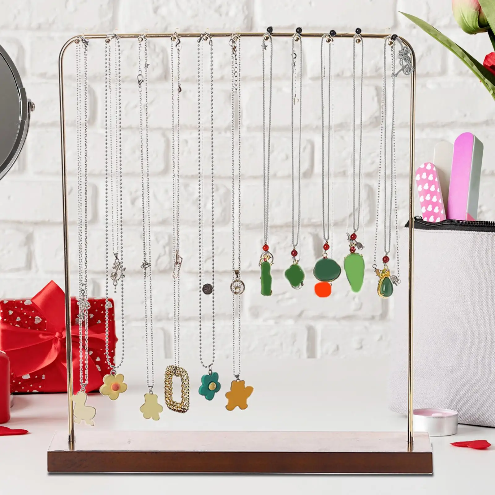 Necklace Holder Display Jewelry Organizer Display Stand Rack with Hooks Saving Space for Bracelet Chains Necklace Watches Anklet