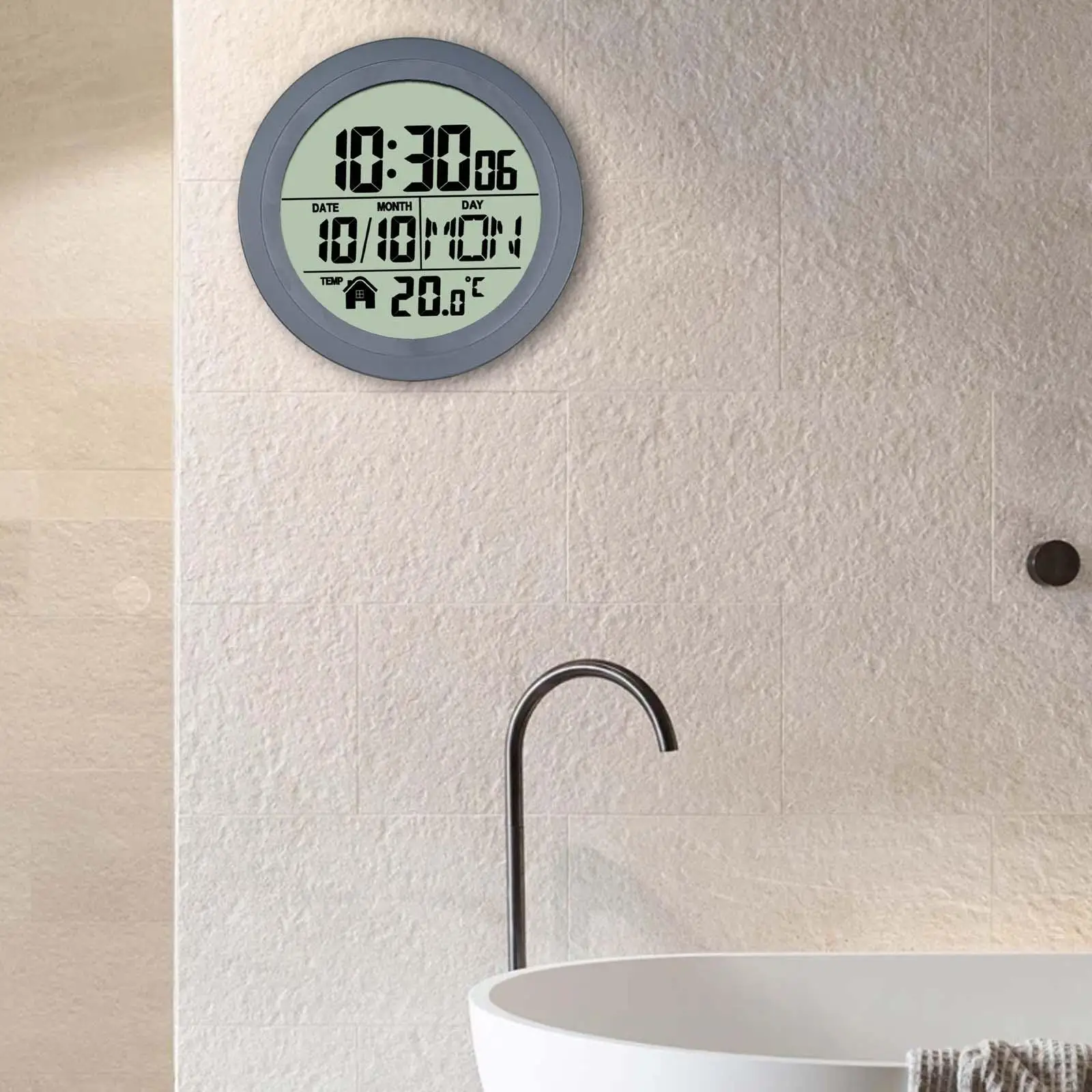 5.7inch Round Digital Shower Clock Clock Suction Cup Durable for Study Room