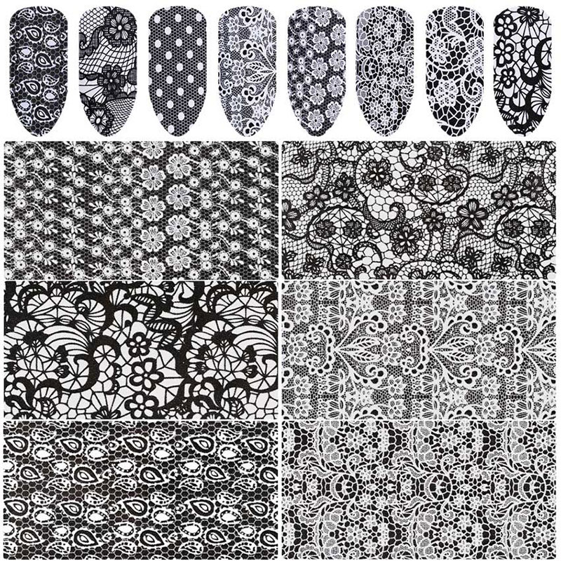 Best of 16 Sheet Black Lace Flower Nails Sticker White Star Transfer Nail Foil Adhesive Manicure Nail Stickers Designer Art Decoration Reviews & Tips - Image 3